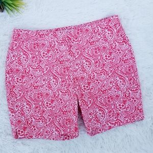 BODEN Richmond Shorts US 10, UK 14 Red White Textured Paisley Print 6" Inseam
